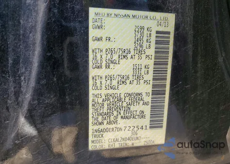 2013 Nissan Frontier S from USA, damaged, VIN 1N6AD0ER7DN722541